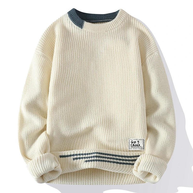 Color Block Knitted Sweater Smart Casual Stretch Fit 0