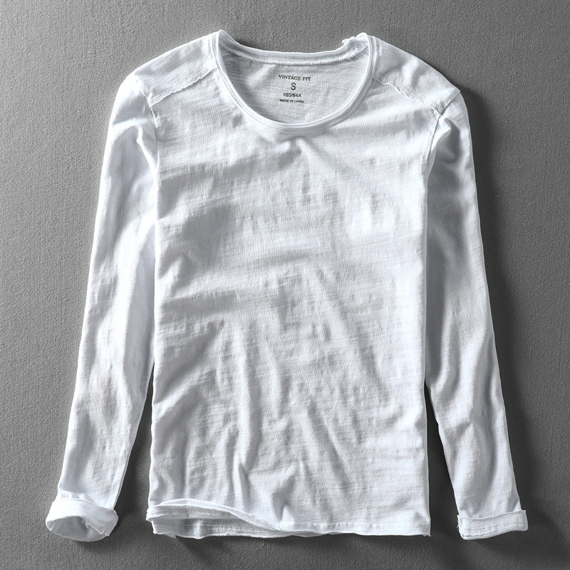 Cotton Long Sleeve Shirt Japanese Minimalist Design O-Neck Casual 0