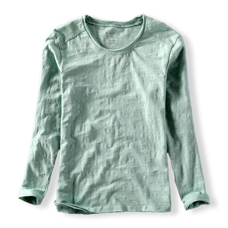 Cotton Long Sleeve Shirt Japanese Minimalist Design O-Neck Casual 1