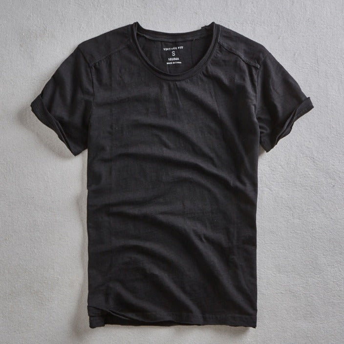 Cotton Vintage T-Shirt Men Japanese-Inspired Minimalist Design Casual 0