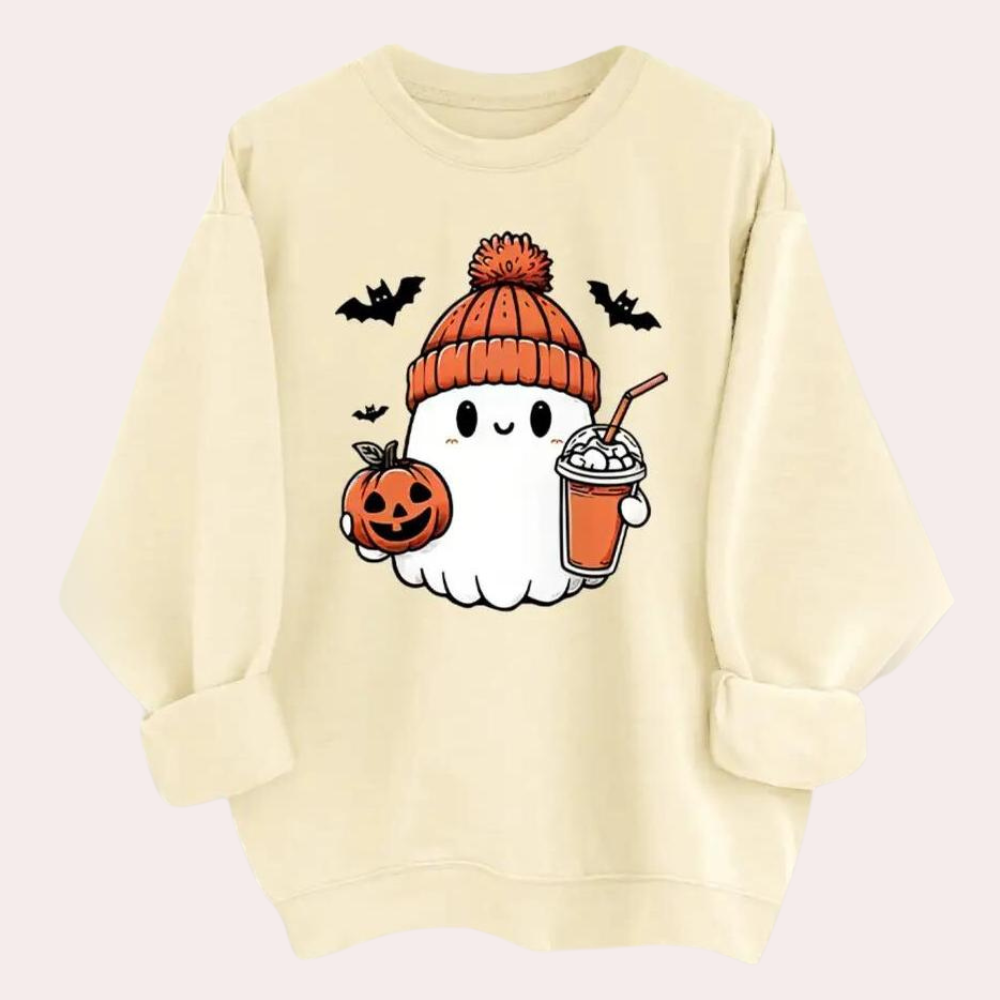 Cozy Halloween Sweatshirt Women Ghost Print Casual Comfort Autumn Wear 0