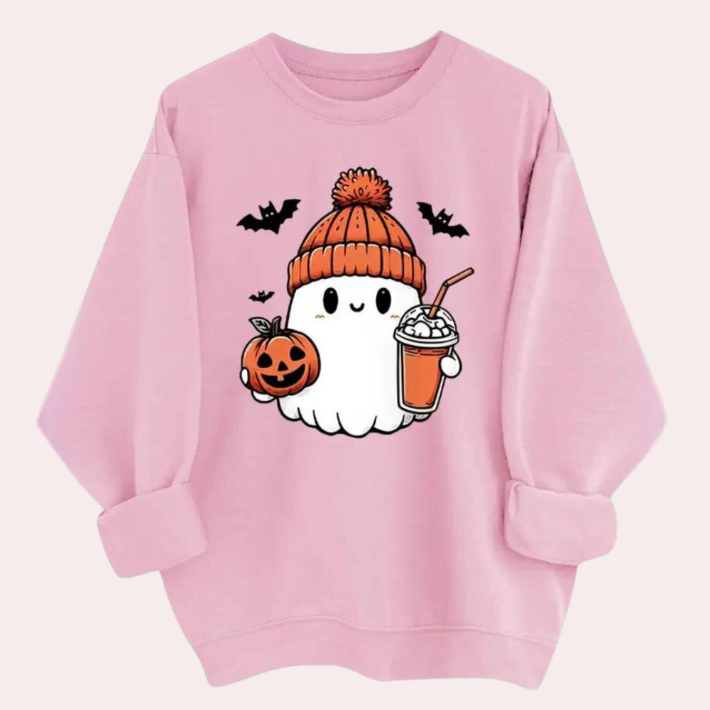 Cozy Halloween Sweatshirt Women Ghost Print Casual Comfort Autumn Wear 1