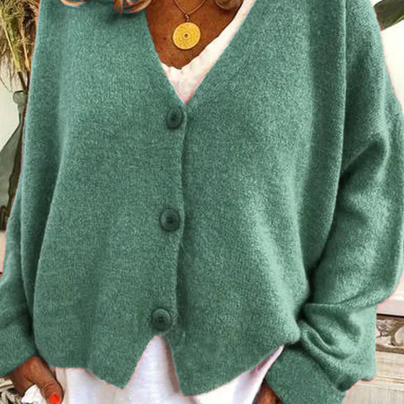 Cozy V-Neck Cardigan Women Button Sweater Chic Layering Essential 4