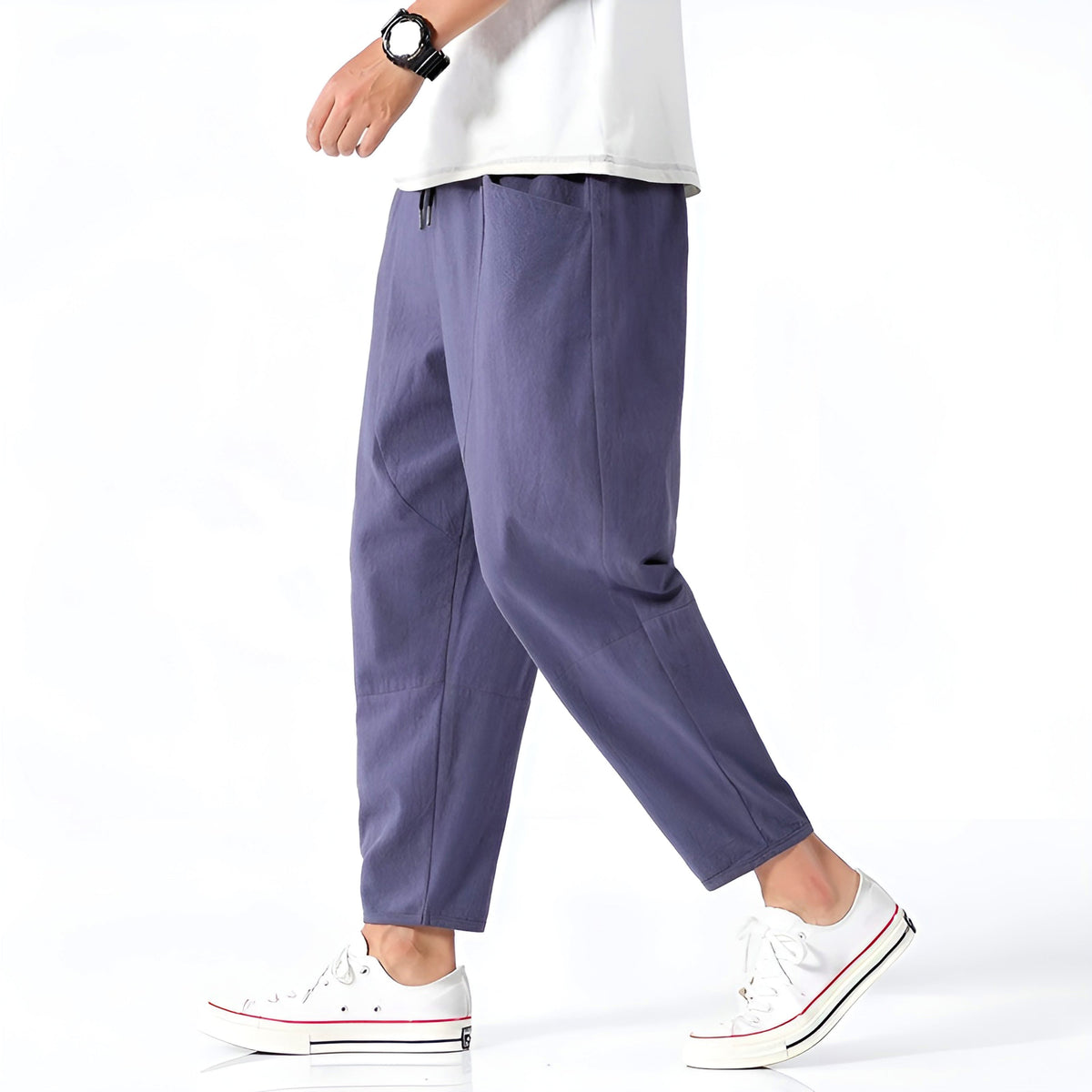 Cropped Pants Women Relaxed Fit Cotton Adjustable Drawstring Waist 0
