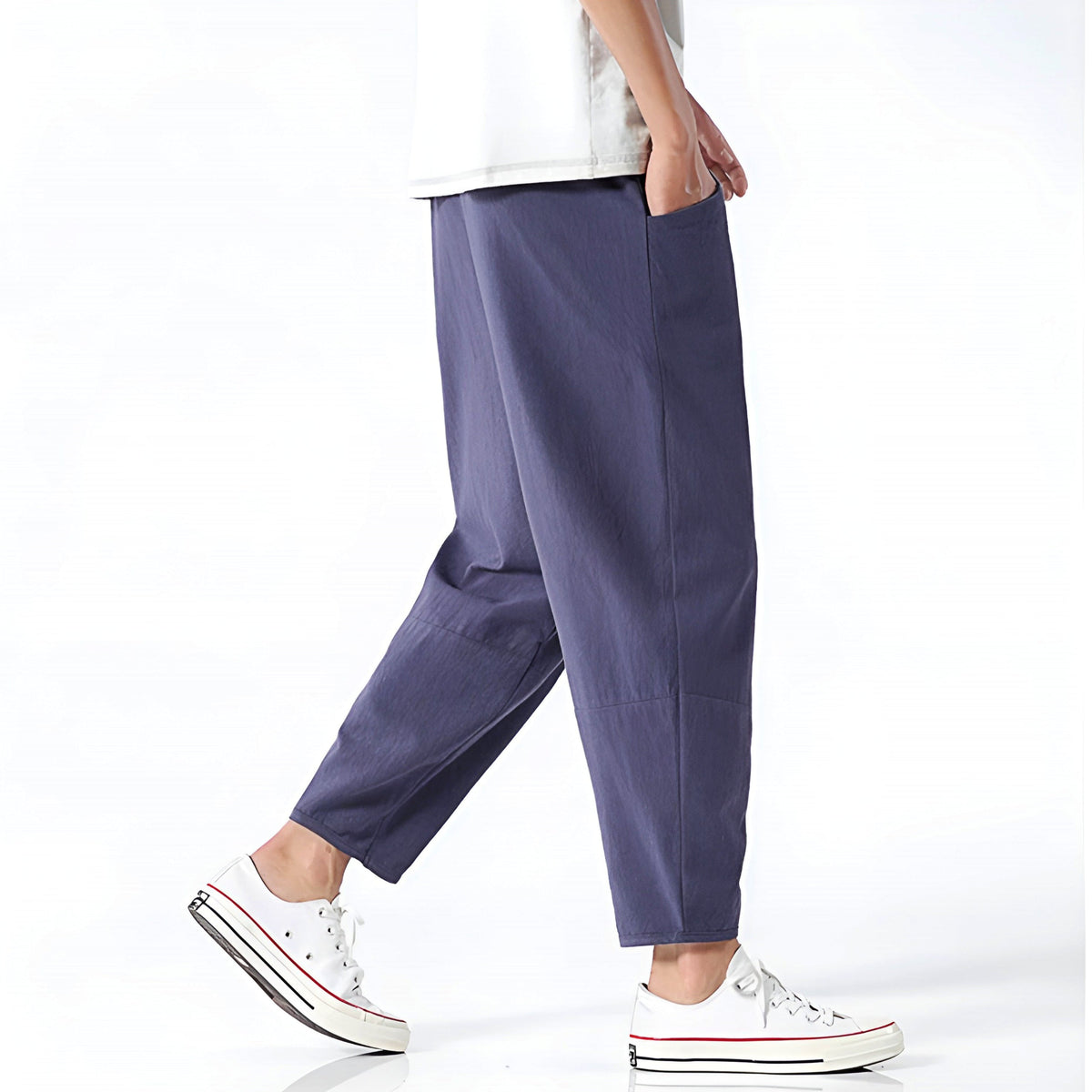 Cropped Pants Women Relaxed Fit Cotton Adjustable Drawstring Waist 1