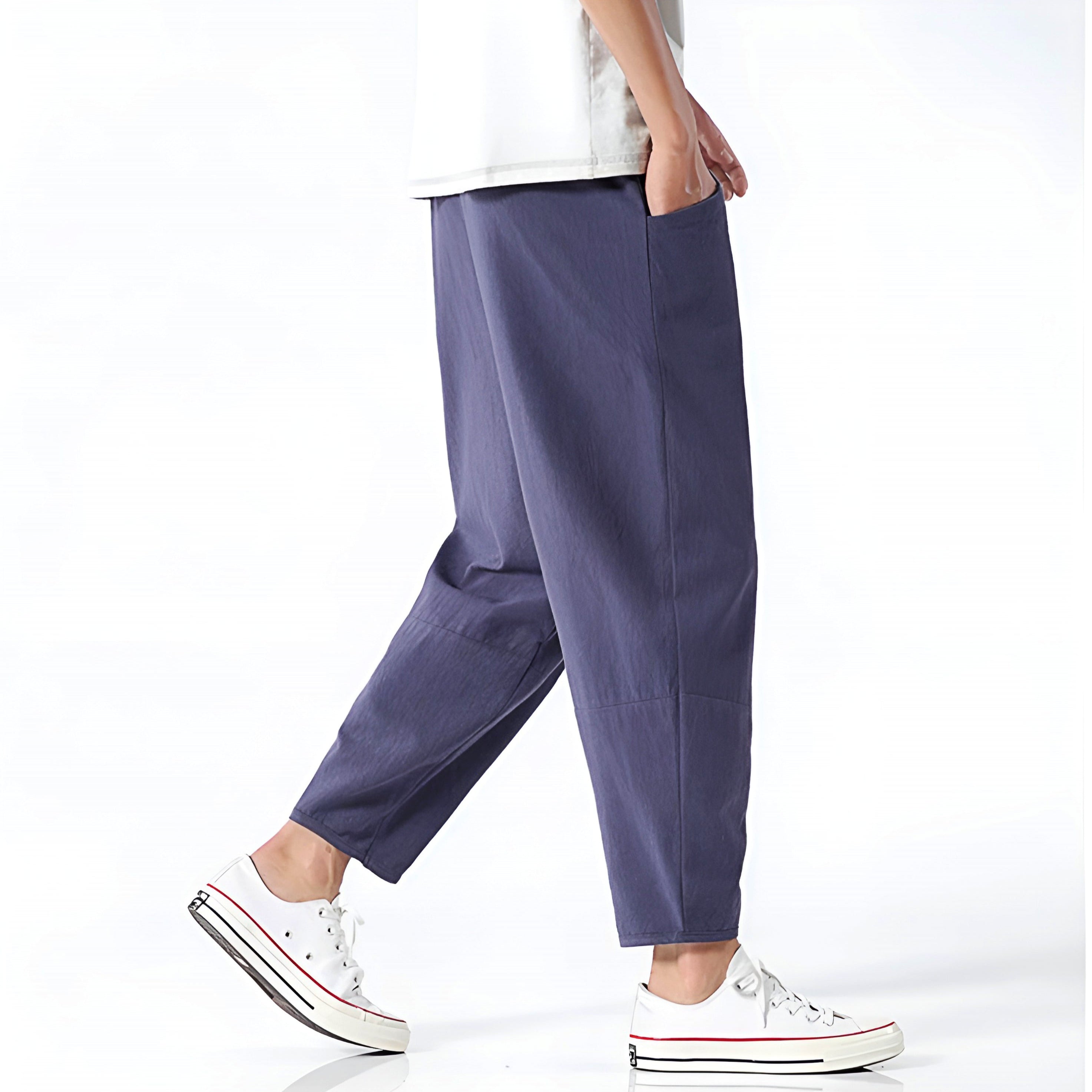 Cropped Pants Women Relaxed Fit Cotton Adjustable Drawstring Waist 1
