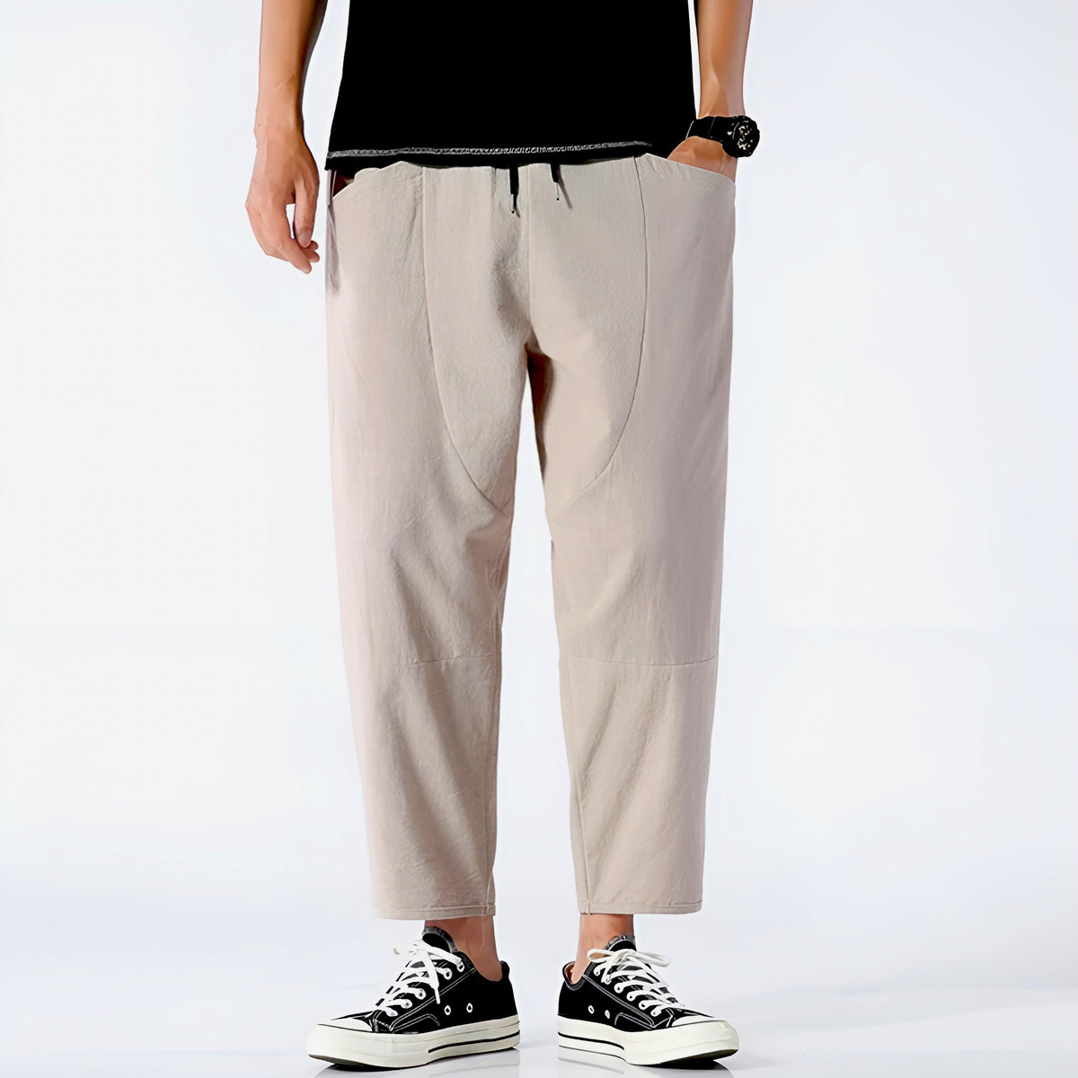 Cropped Pants Women Relaxed Fit Cotton Adjustable Drawstring Waist 10