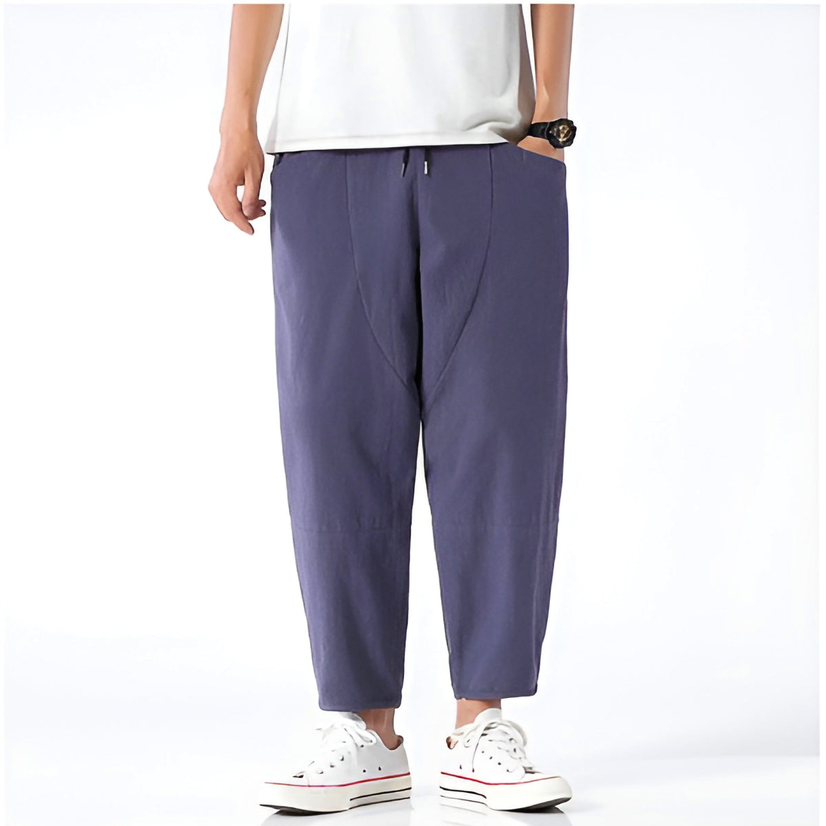 Cropped Pants Women Relaxed Fit Cotton Adjustable Drawstring Waist 2