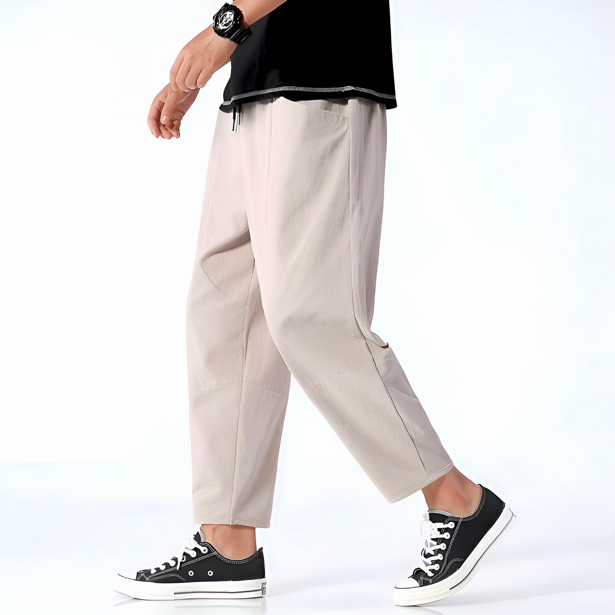 Cropped Pants Women Relaxed Fit Cotton Adjustable Drawstring Waist 5