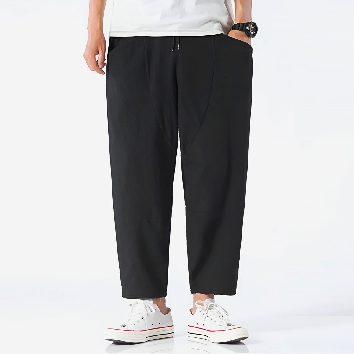 Cropped Pants Women Relaxed Fit Cotton Adjustable Drawstring Waist 6