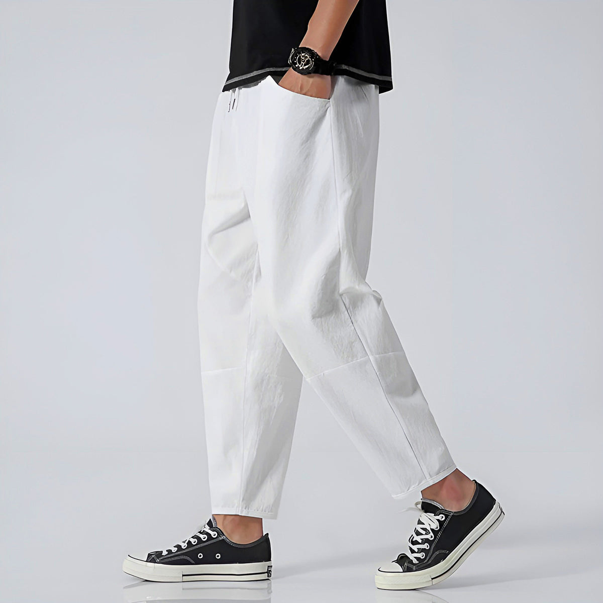 Cropped Pants Women Relaxed Fit Cotton Adjustable Drawstring Waist 7