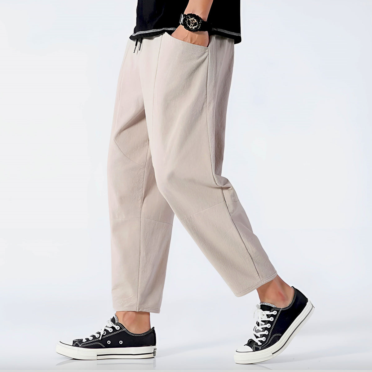 Cropped Pants Women Relaxed Fit Cotton Adjustable Drawstring Waist 9