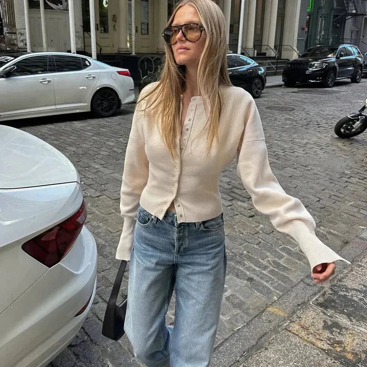 Cropped Ribbed Cardigan Women Chic Layering Piece 2