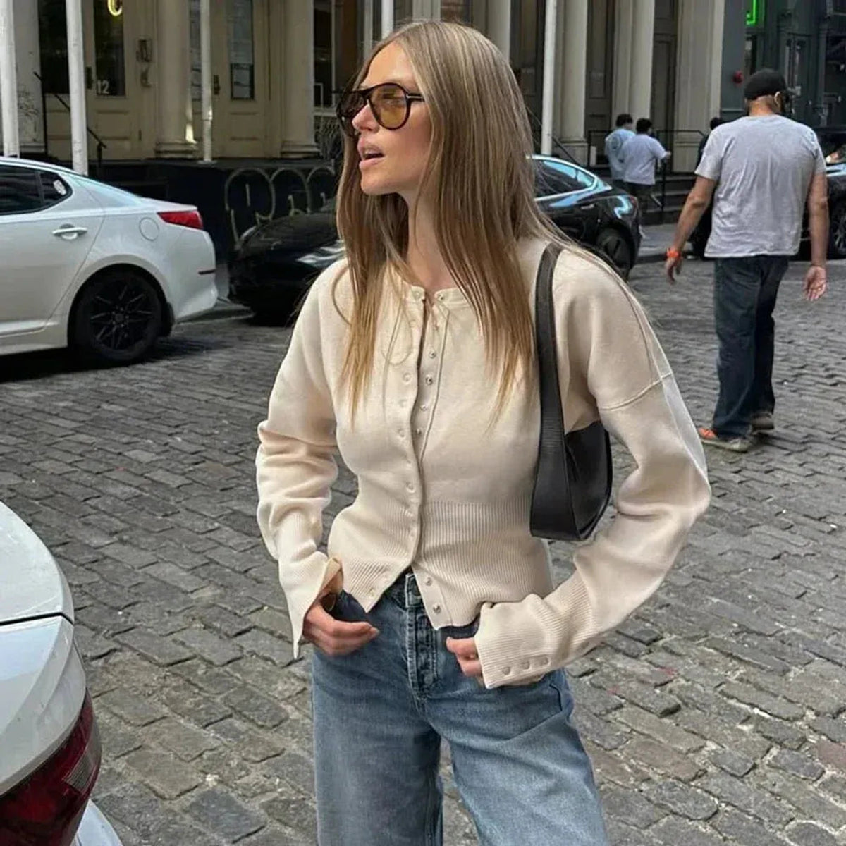 Cropped Ribbed Cardigan Women Chic Layering Piece 3
