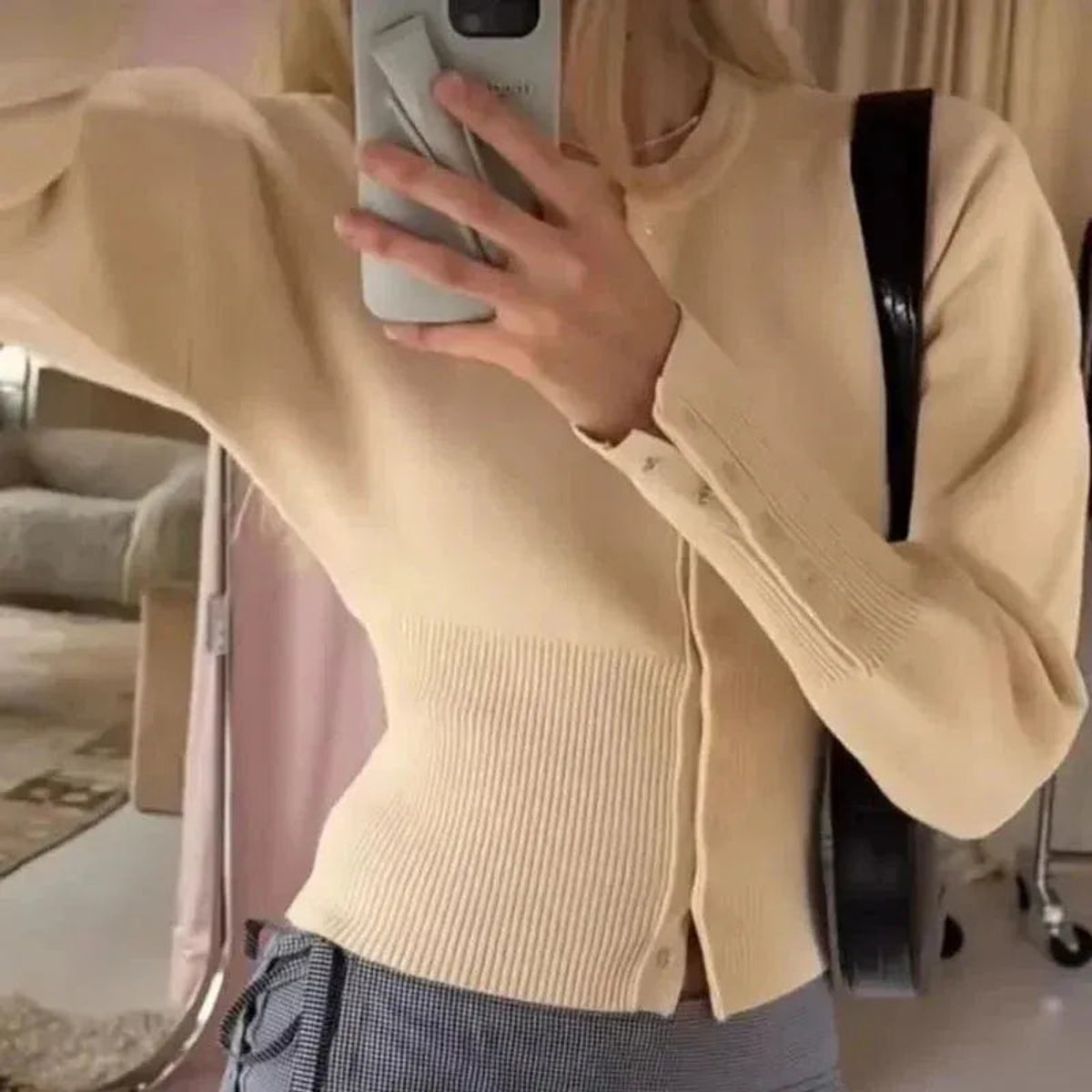 Cropped Ribbed Cardigan Women Chic Layering Piece 5