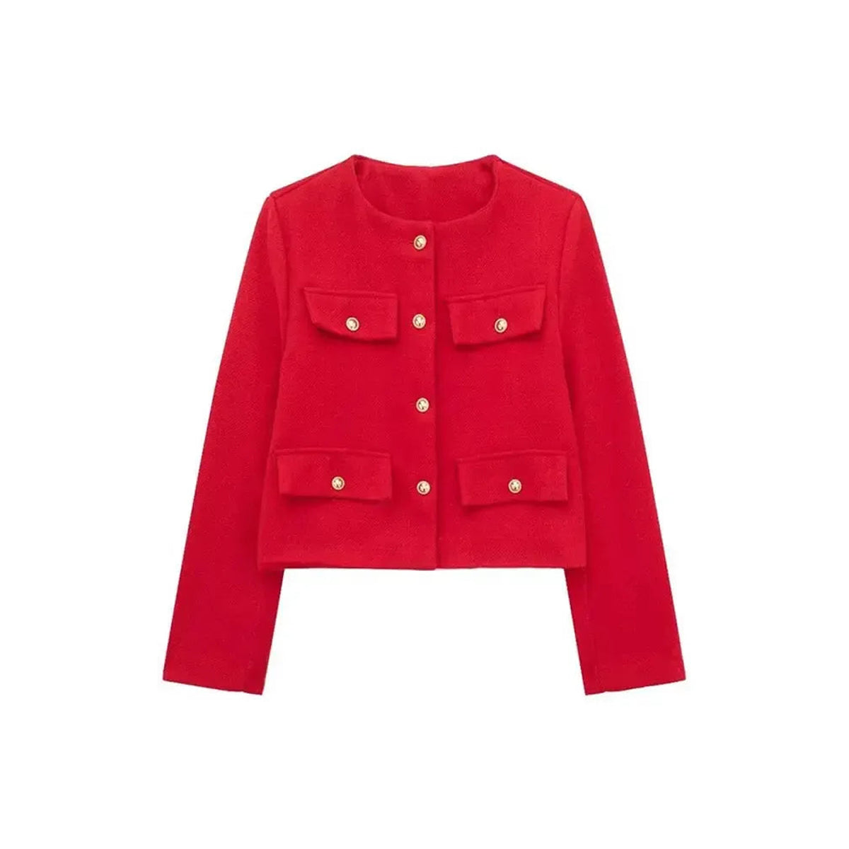 Cropped Textured Button-Up Jacket Women Modern Chic Layer 0