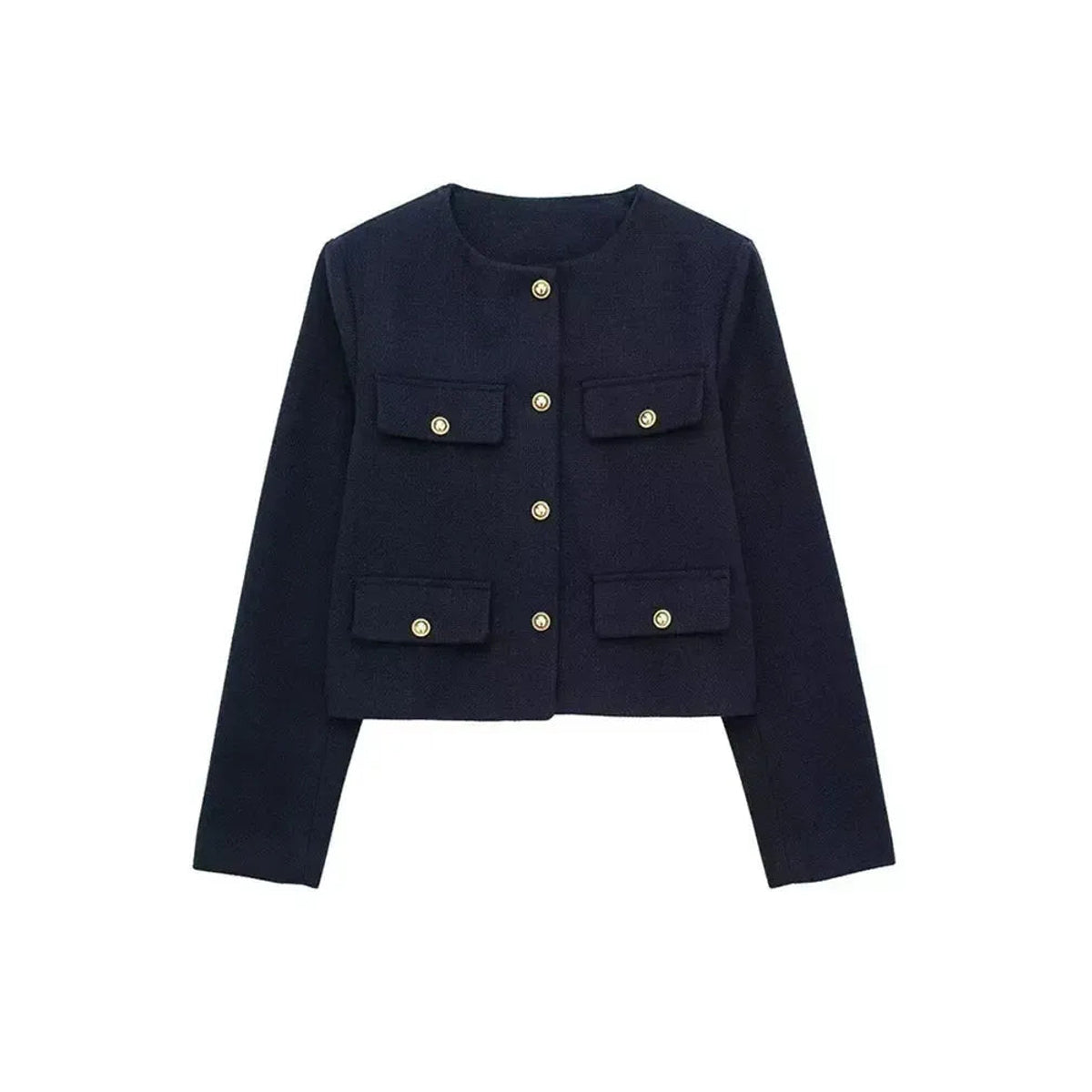 Cropped Textured Button-Up Jacket Women Modern Chic Layer 2
