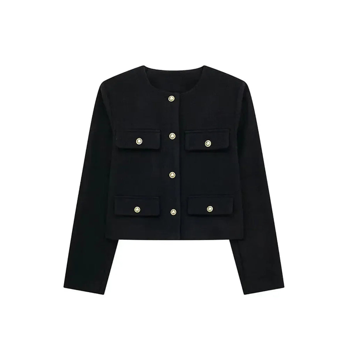 Cropped Textured Button-Up Jacket Women Modern Chic Layer 3