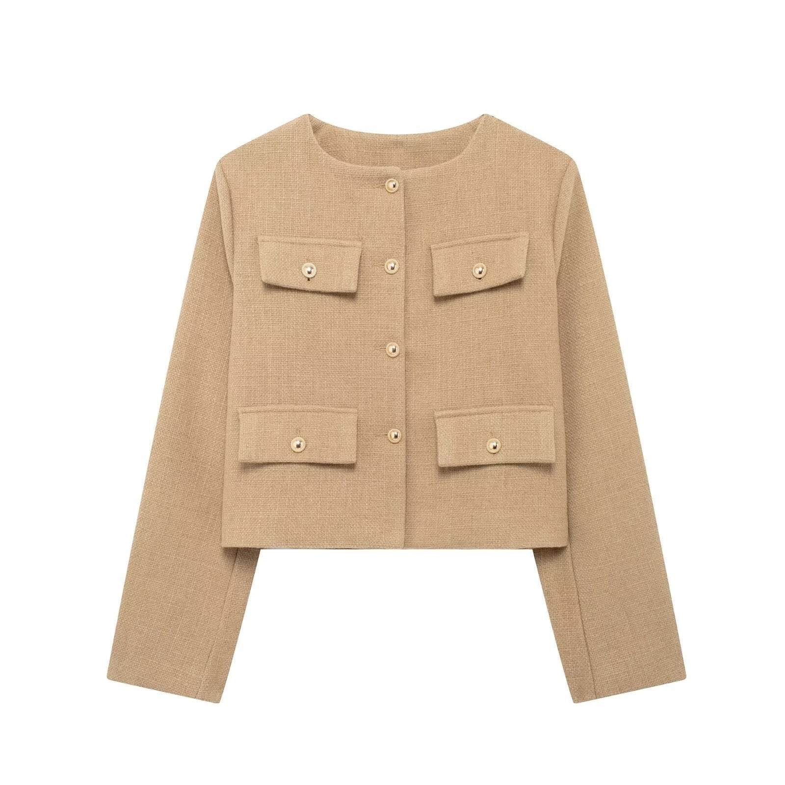 Cropped Textured Button-Up Jacket Women Modern Chic Layer 5