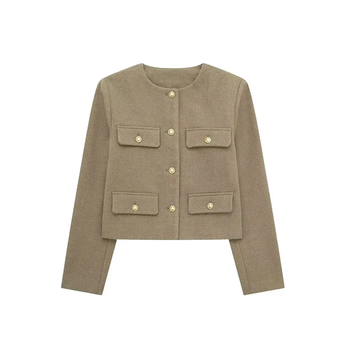 Cropped Textured Button-Up Jacket Women Modern Chic Layer 6
