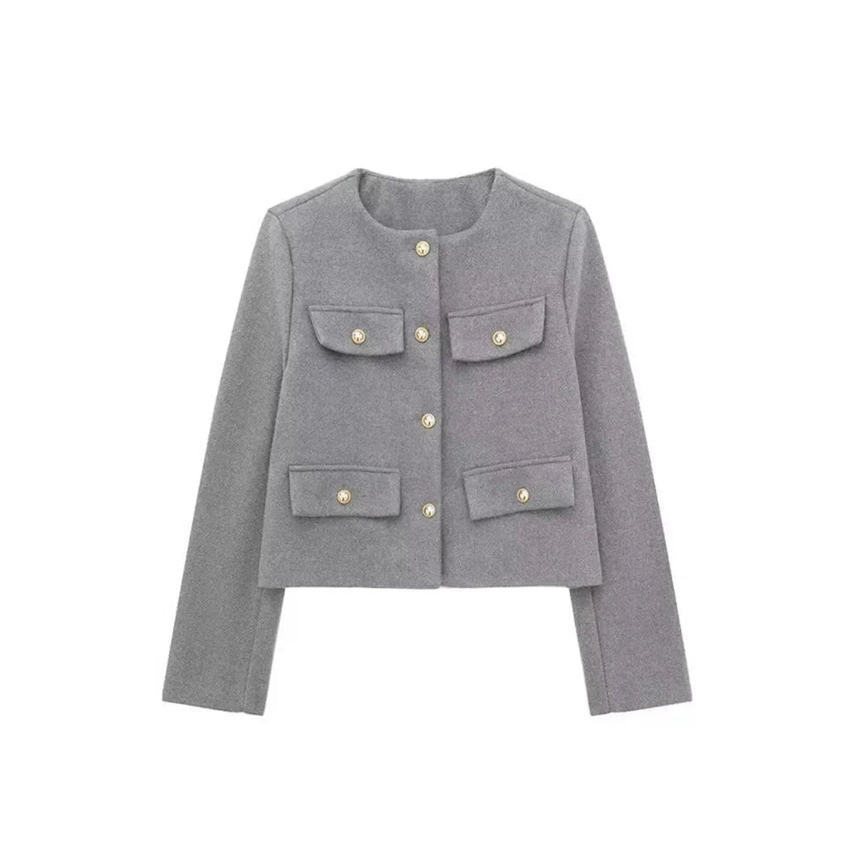Cropped Textured Button-Up Jacket Women Modern Chic Layer 7