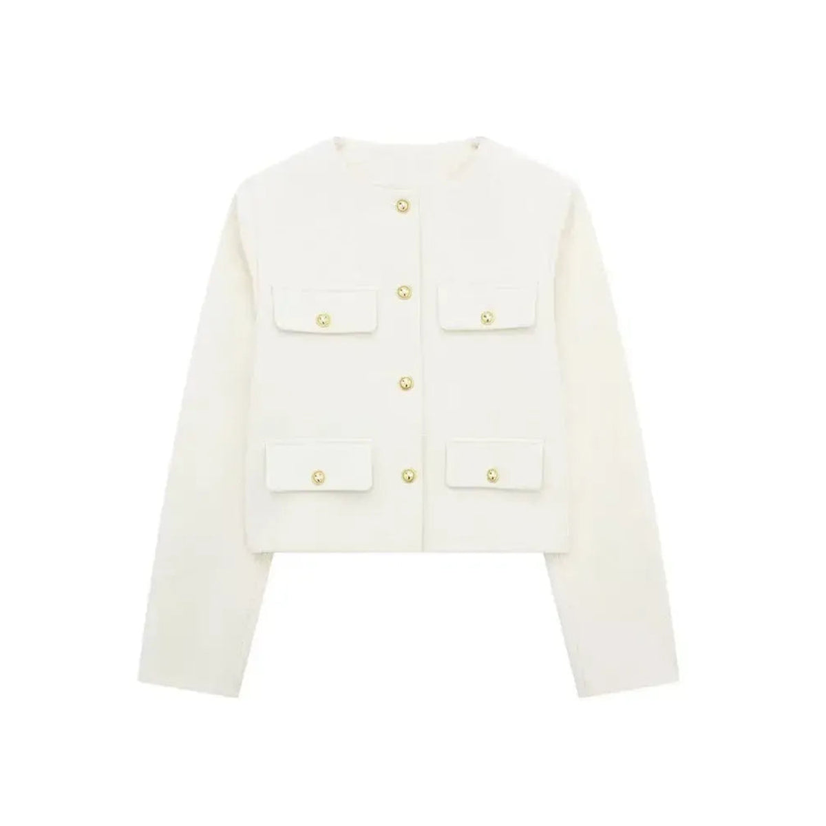 Cropped Textured Button-Up Jacket Women Modern Chic Layer 8