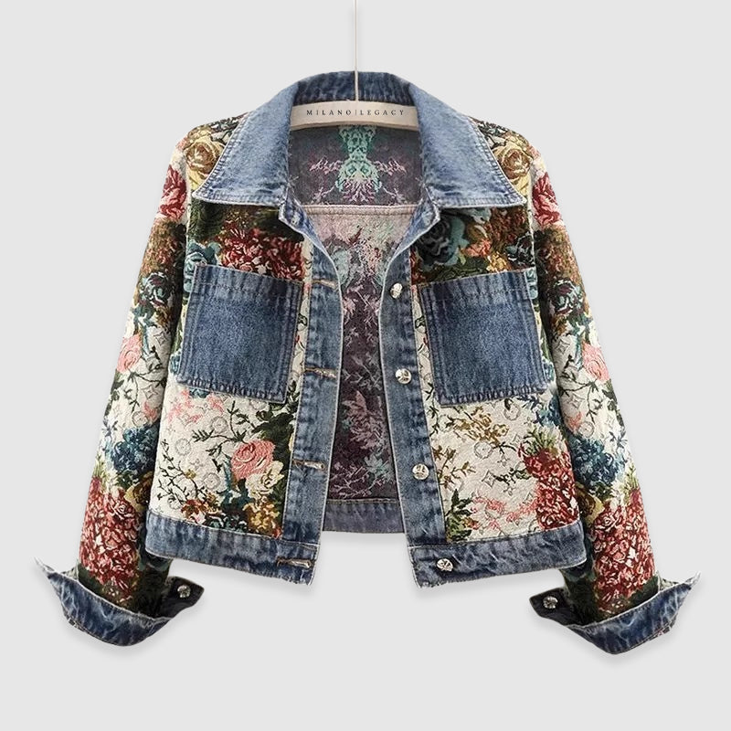 Denim Jacket Women Floral Accents Casual Chic Stylish 0