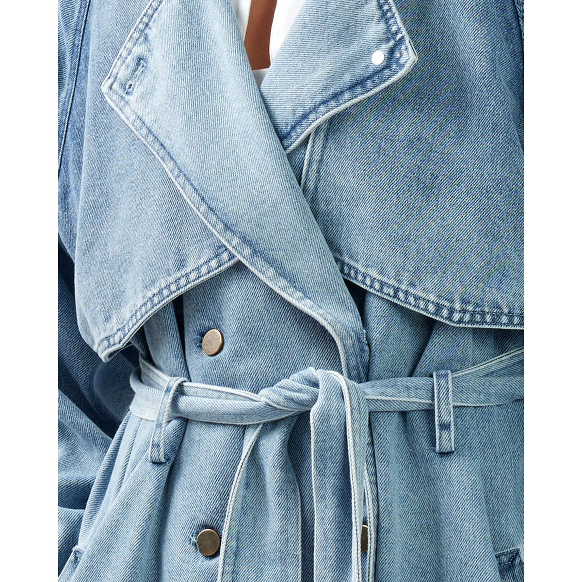 Denim Trench Coat Women Stonewash Oversized Fit Modern Style 4