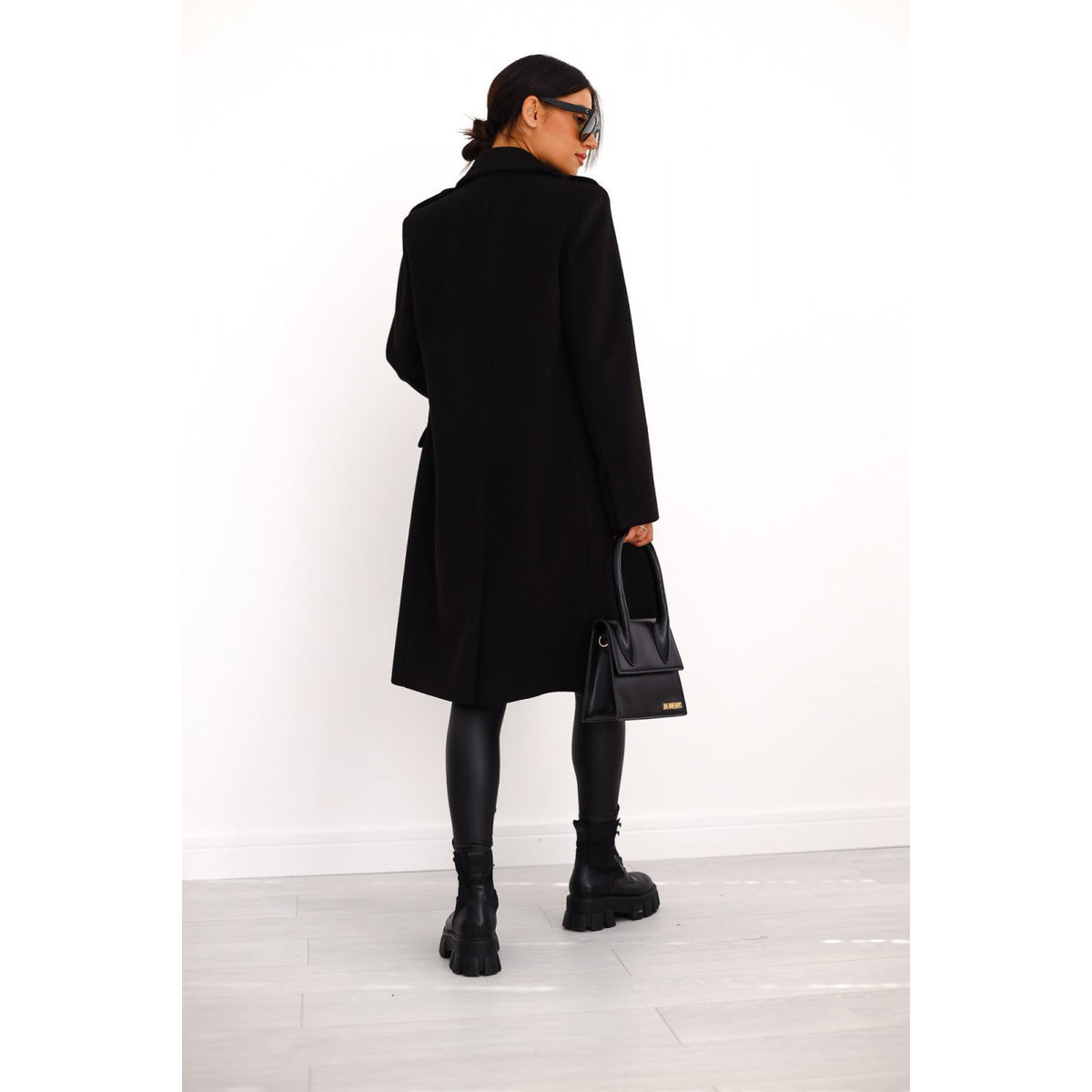 Double-Breasted Long Coat Women Chic Gold Button Accents Winter Coat 1