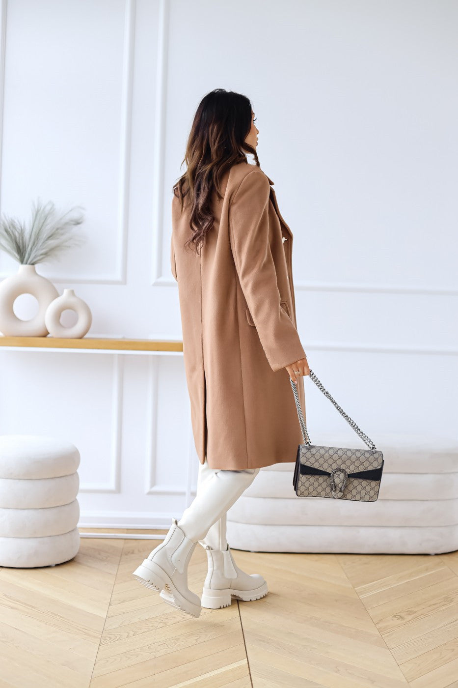 Double-Breasted Long Coat Women Chic Gold Button Accents Winter Coat 6