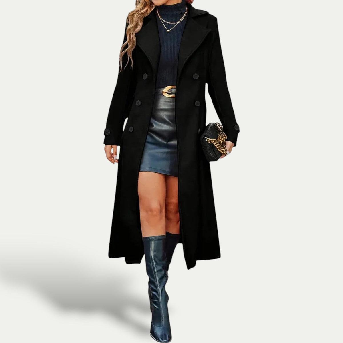 Double-Breasted Longline Coat Women Elegant Winter Outerwear Stylish Warmth 2