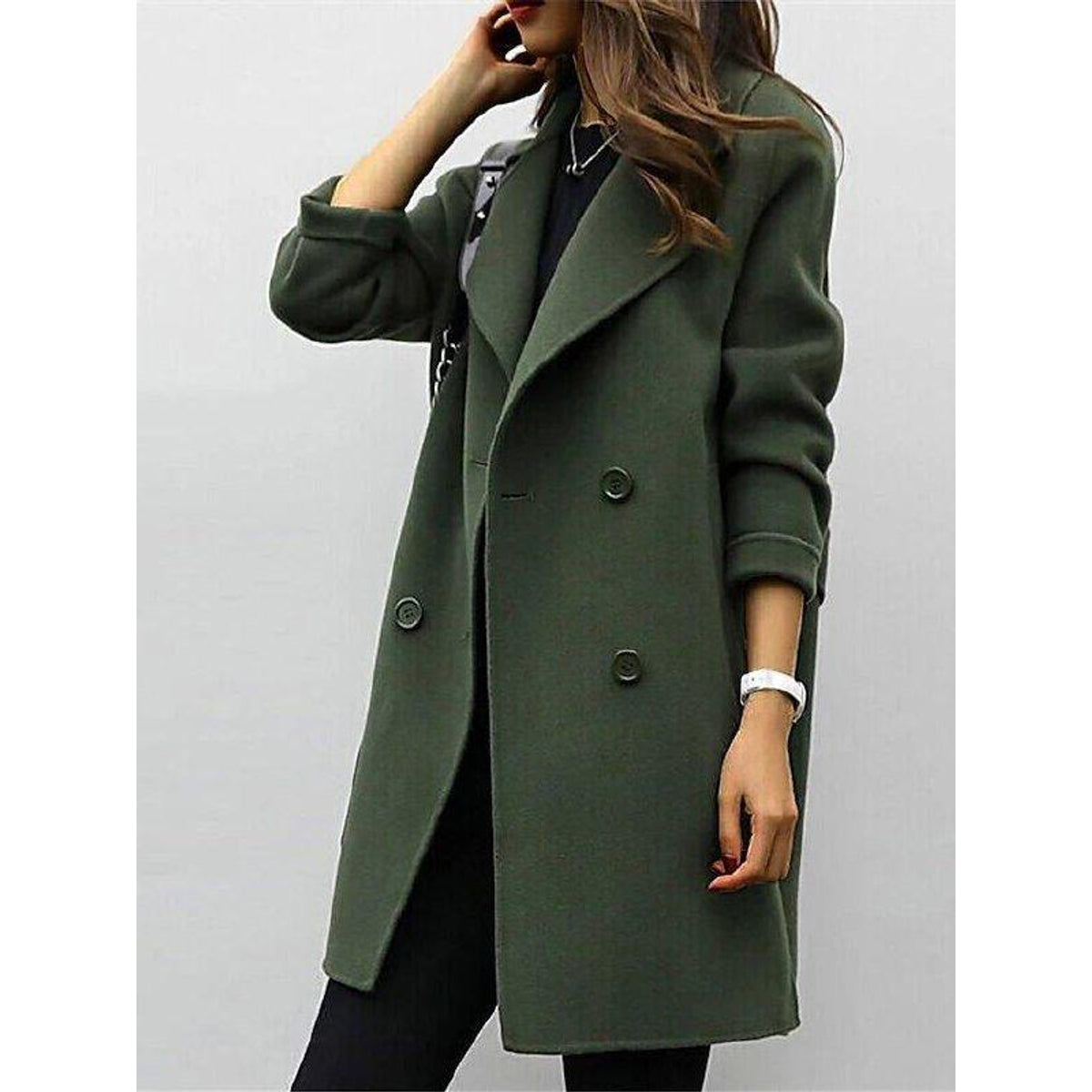 Double-Breasted Trench Coat Women Notched Lapel Winter Elegance 0