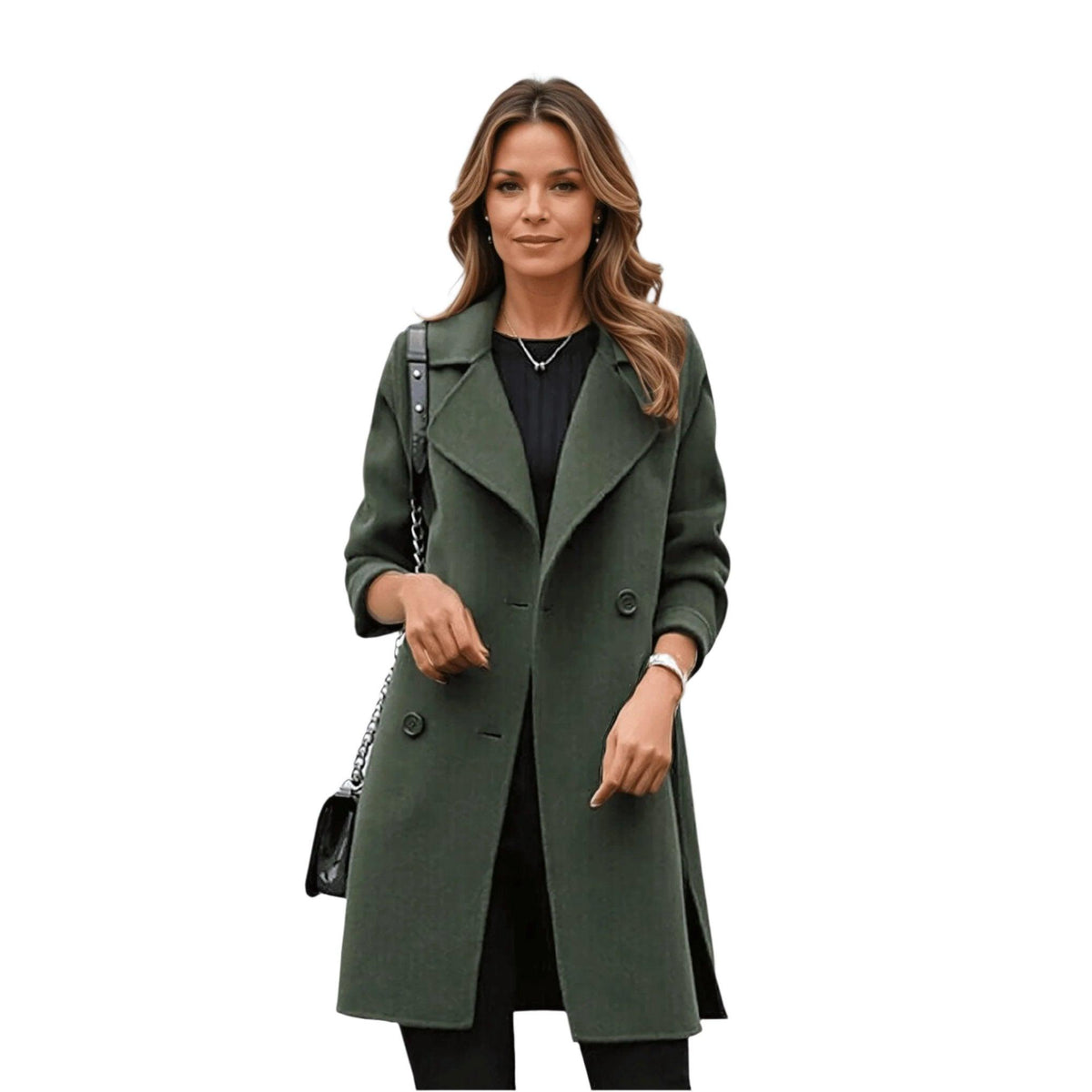 Double-Breasted Trench Coat Women Notched Lapel Winter Elegance 1