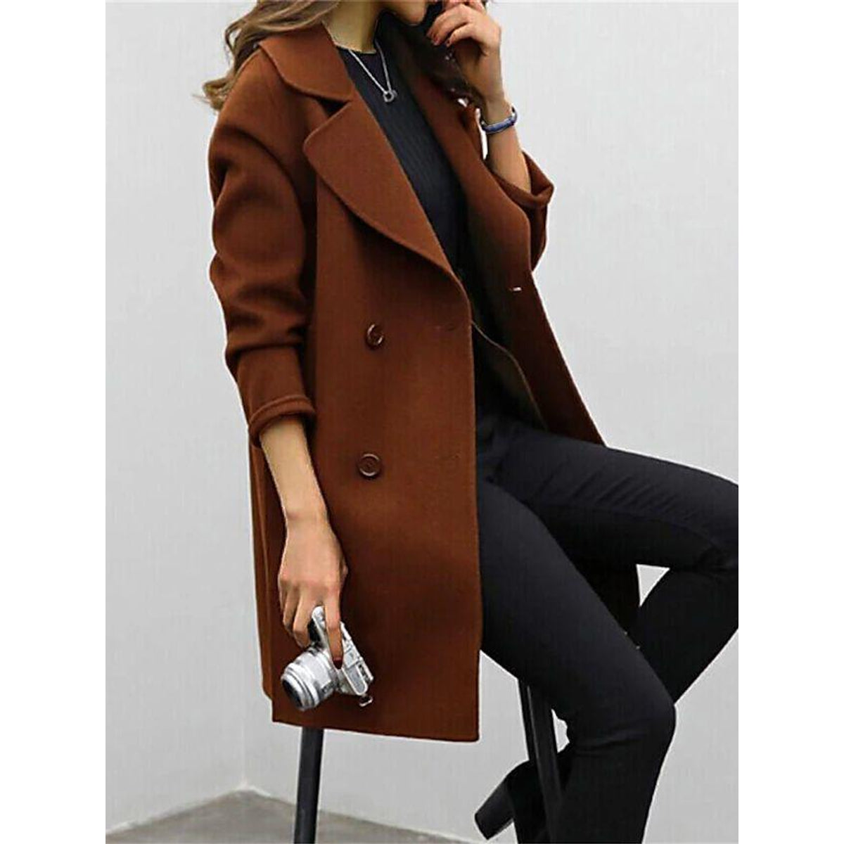 Double-Breasted Trench Coat Women Notched Lapel Winter Elegance 2