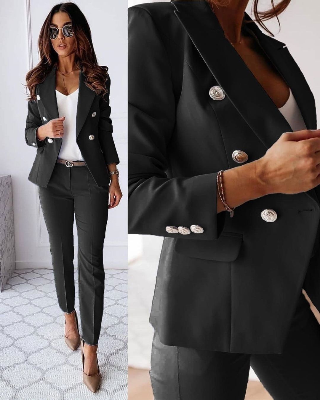 Double-Breasted Women's Suit Tailored Fit Elegant Chic for Business & Events 0