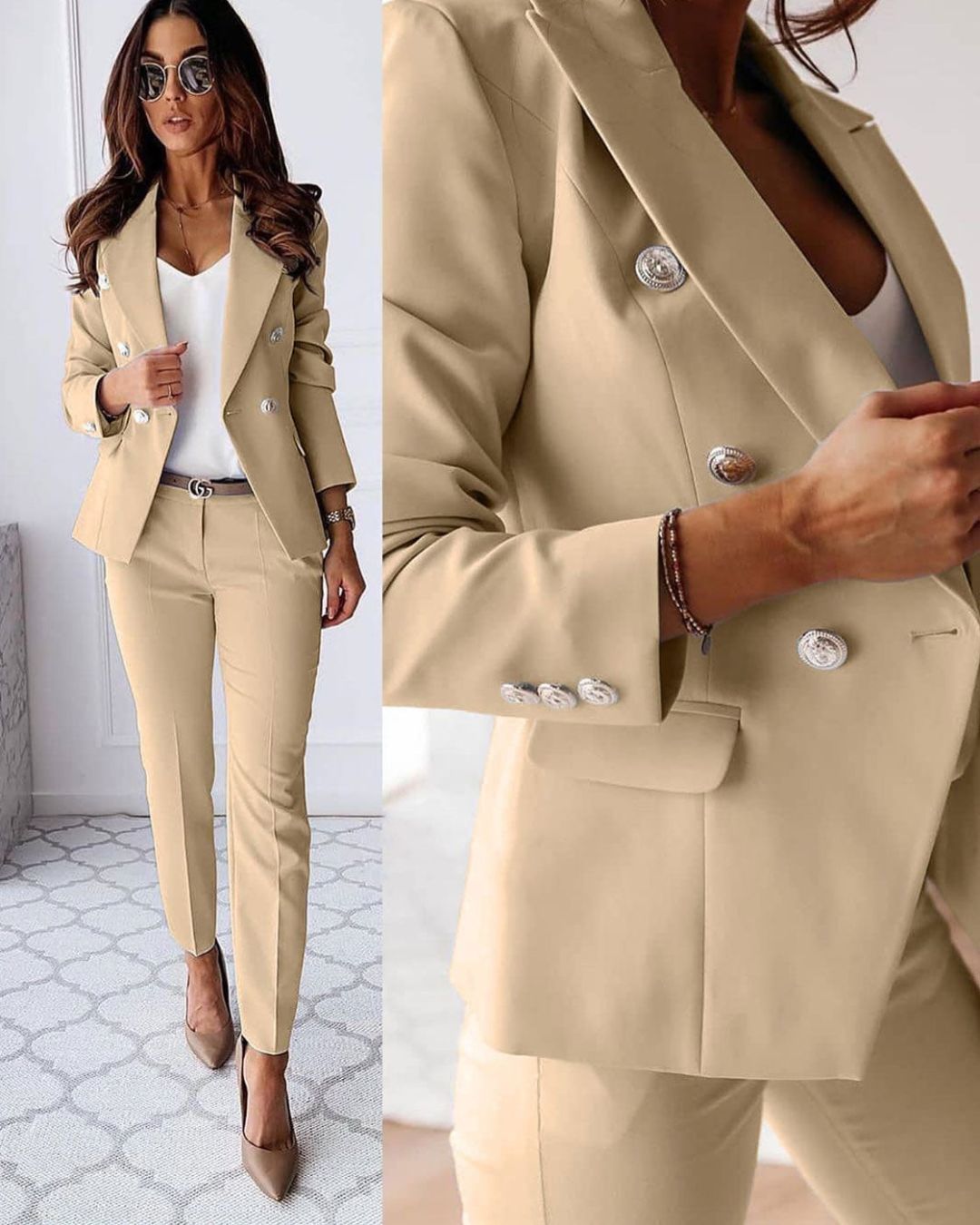 Double-Breasted Women's Suit Tailored Fit Elegant Chic for Business & Events 1