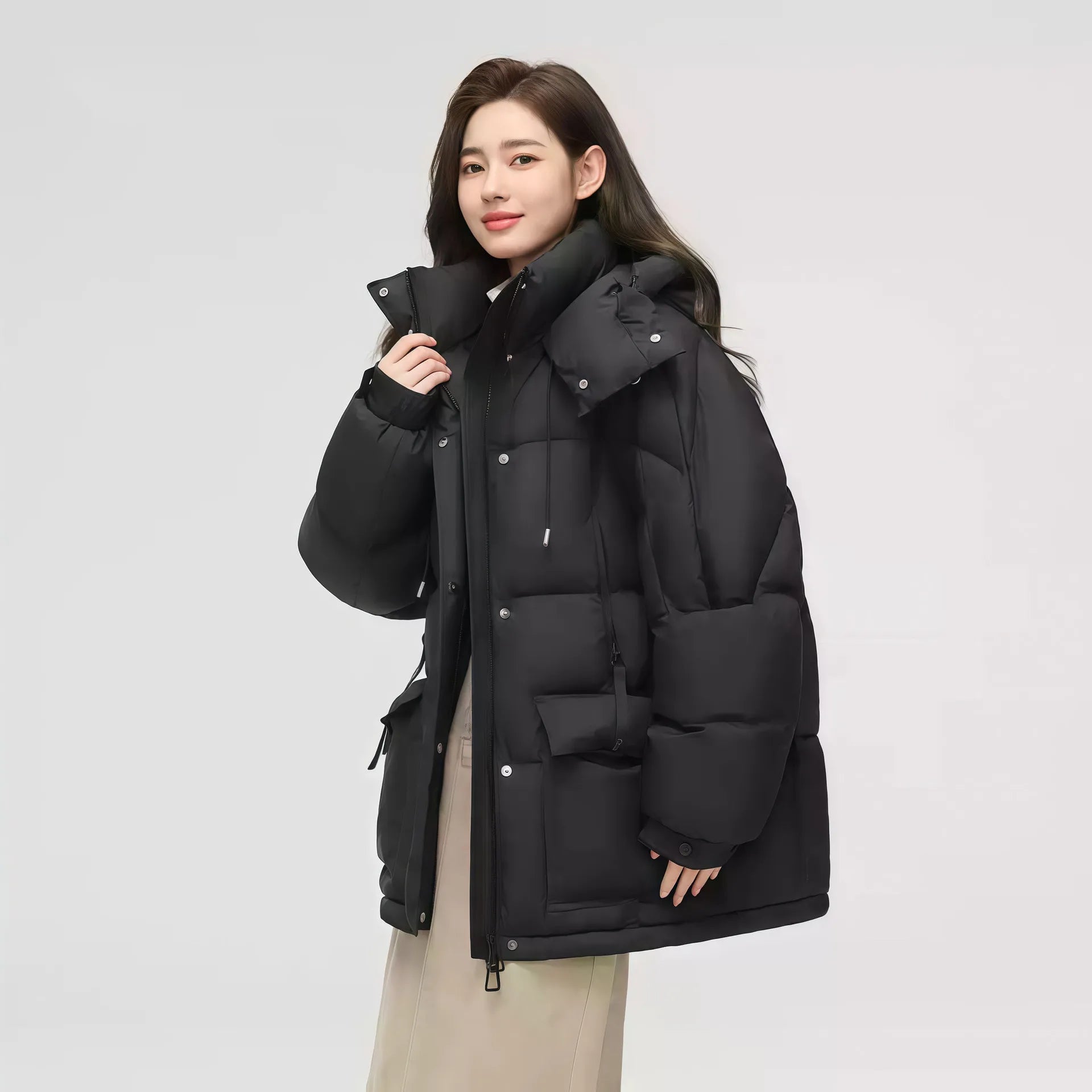 Down Cotton Jacket Women Short Hooded Colorblocking Winter Coat 8