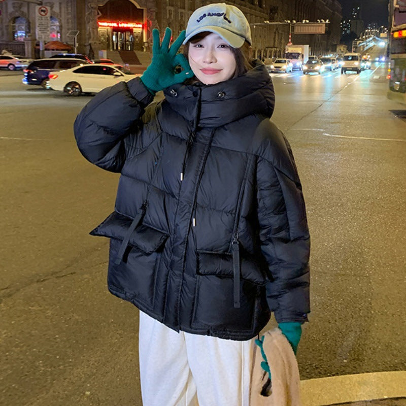 Daunen-Baumwolljacke Damen Kurz Kapuzenjacke Colorblocking Wintermantel