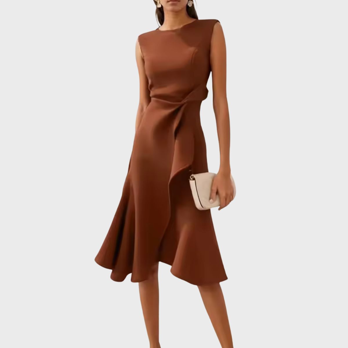 Draped Asymmetric Midi Dress Elegant Sleeveless Design for Women 8
