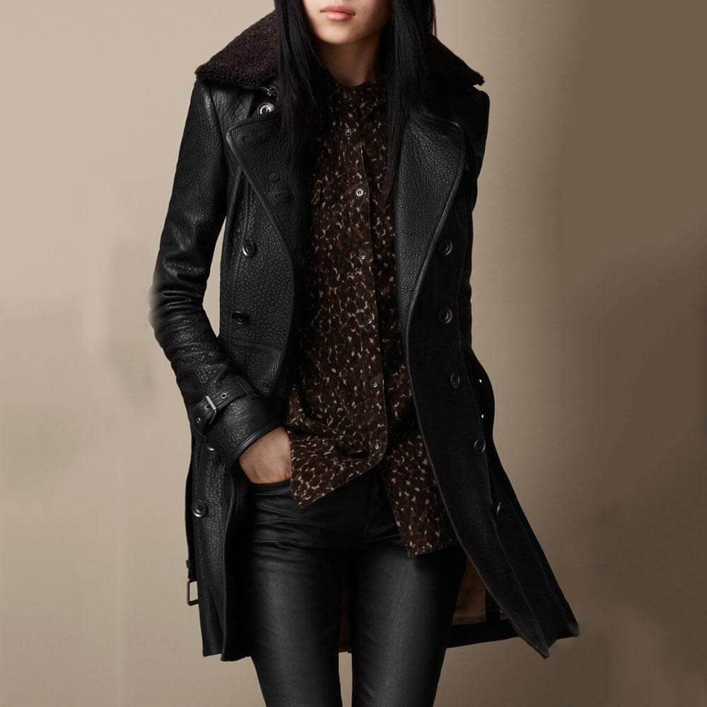 Elegant 3/4 Leather Coat Timeless Style Versatile for Any Occasion 0