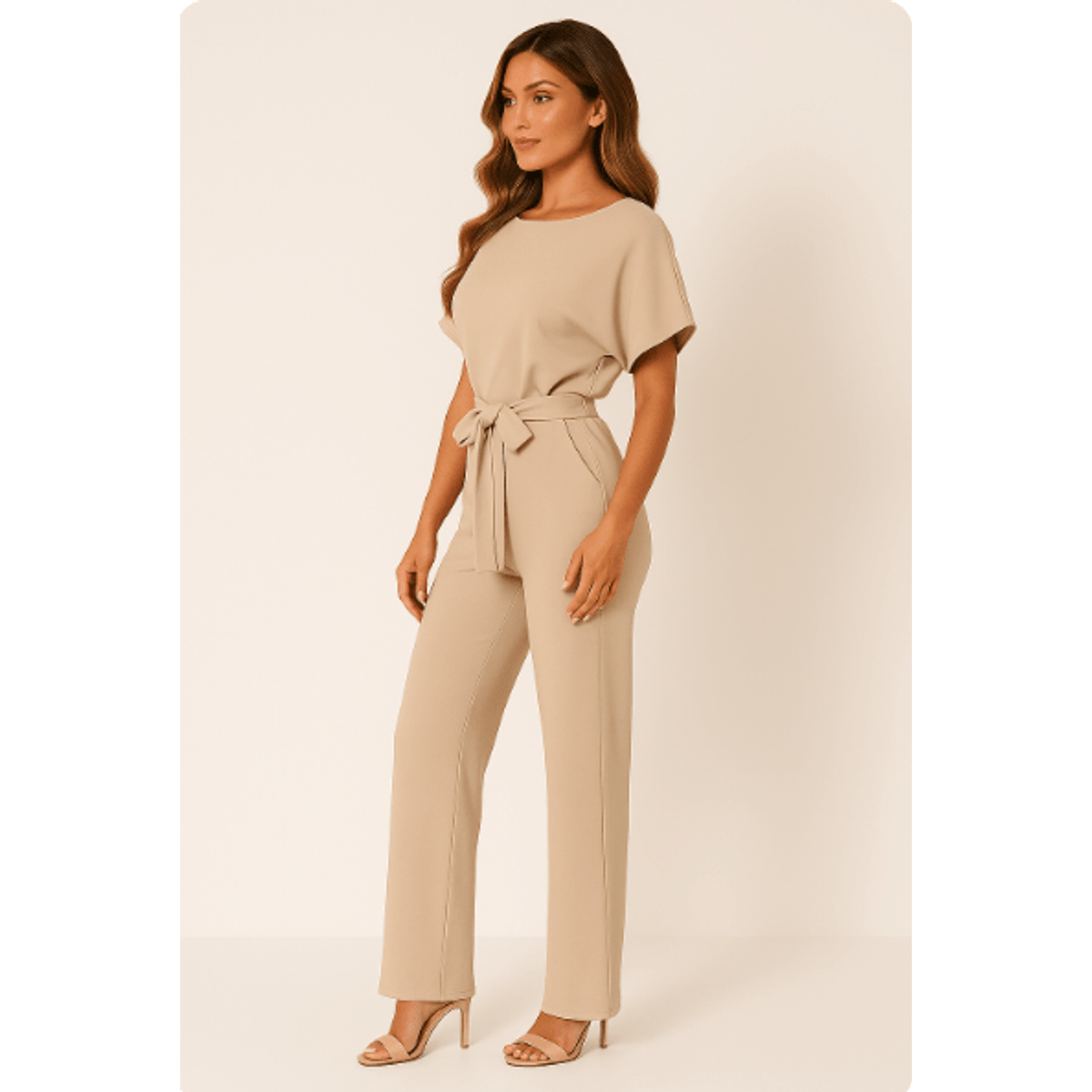 Elegant Black Jumpsuit Women Adjustable Belt Chic Casual Outfit 1