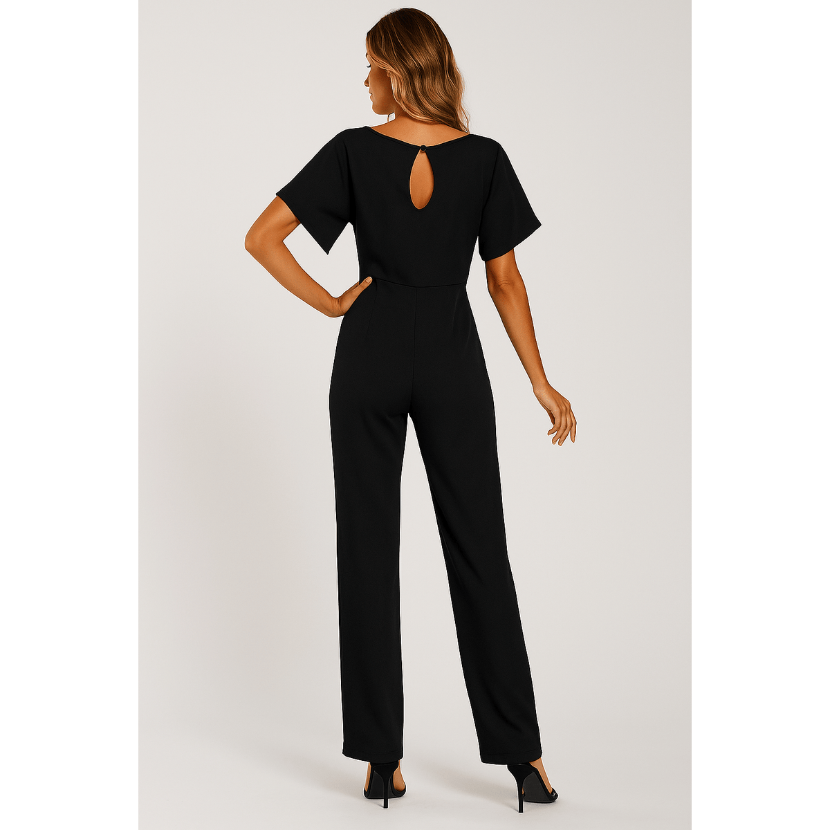 Elegant Black Jumpsuit Women Adjustable Belt Chic Casual Outfit 5