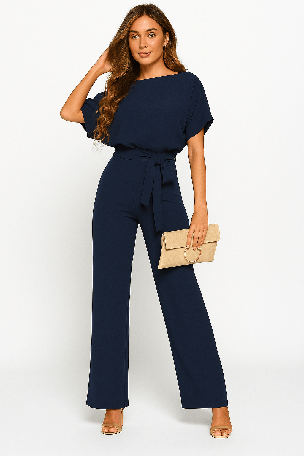 Elegant Black Jumpsuit Women Adjustable Belt Chic Casual Outfit 8