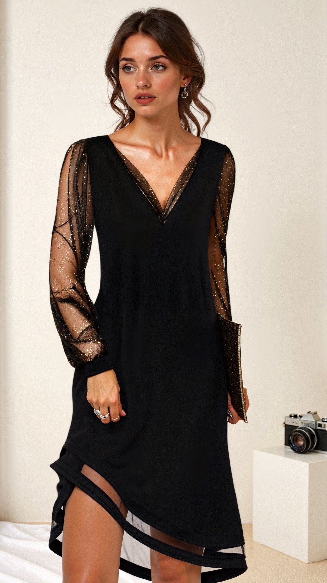 Elegant Evening Dress with Sheer Sleeves for Formal Events 1