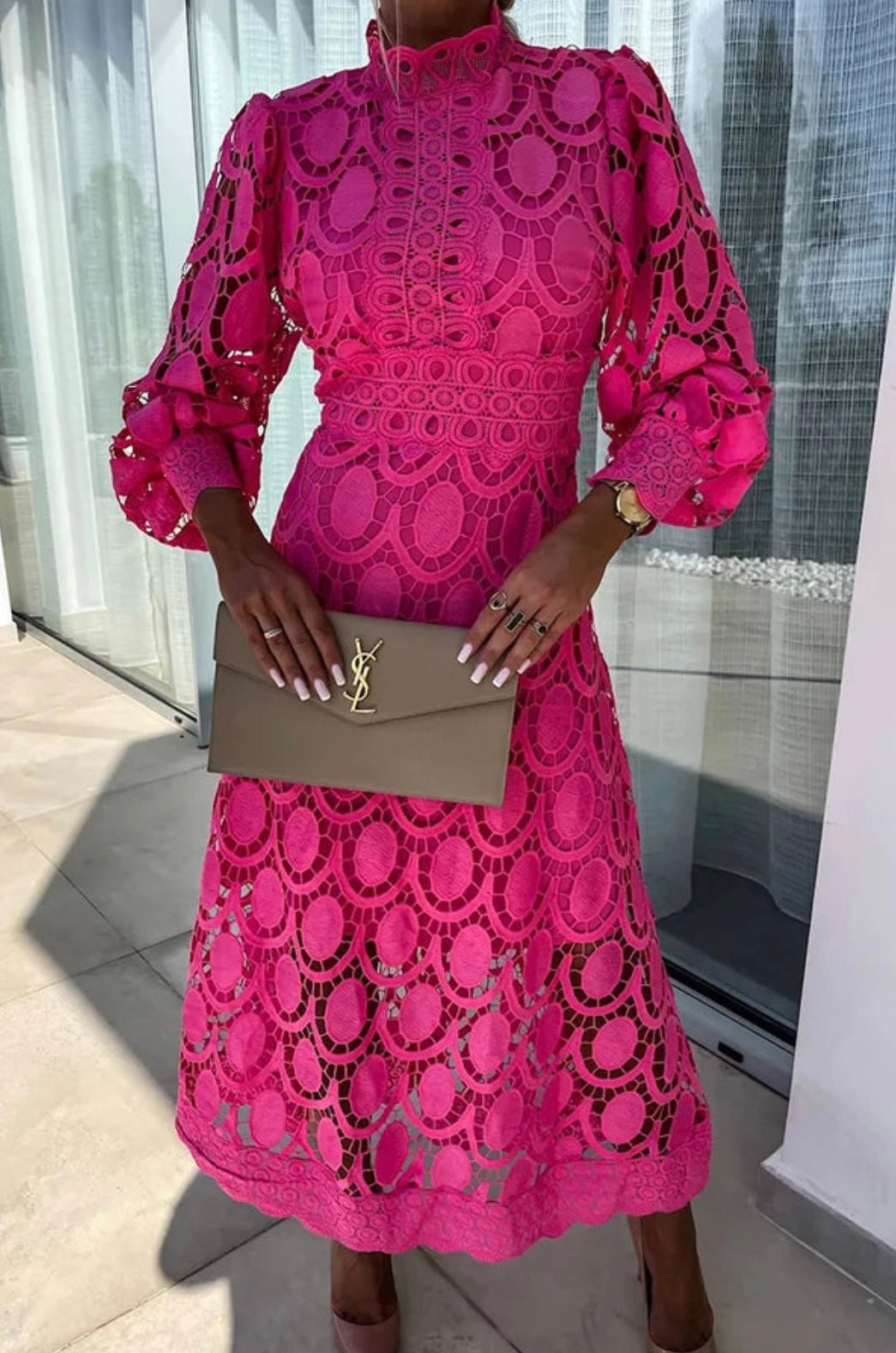 Elegant Lace Midi Dress Women Unique Detailing for Parties 0