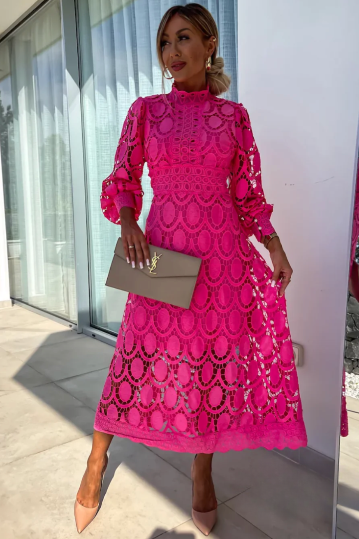 Elegant Lace Midi Dress Women Unique Detailing for Parties 1