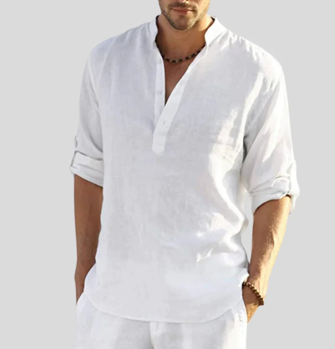 Elegant Linen Shirt Men Classic Collar Lightweight Casual Wear 0