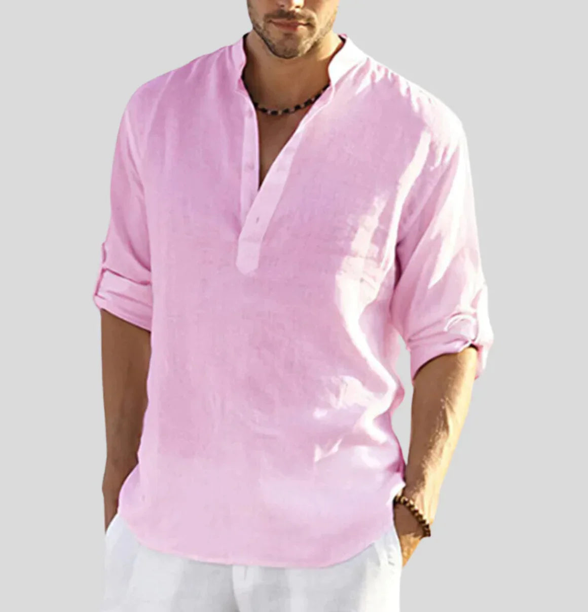 Elegant Linen Shirt Men Classic Collar Lightweight Casual Wear 1