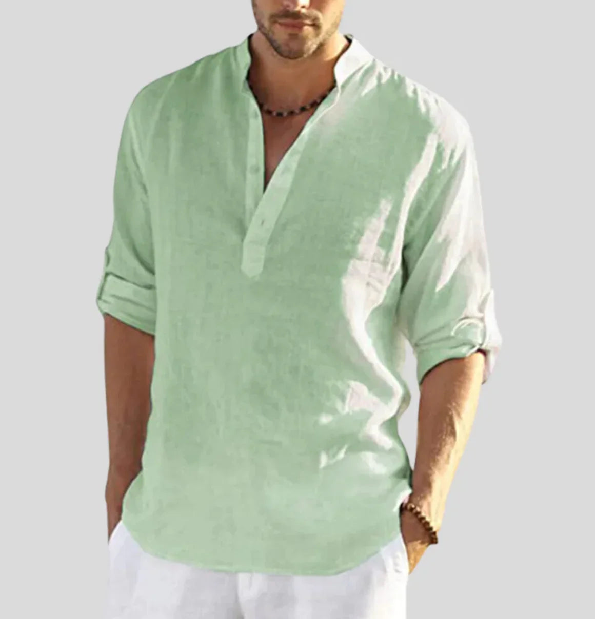 Elegant Linen Shirt Men Classic Collar Lightweight Casual Wear 2