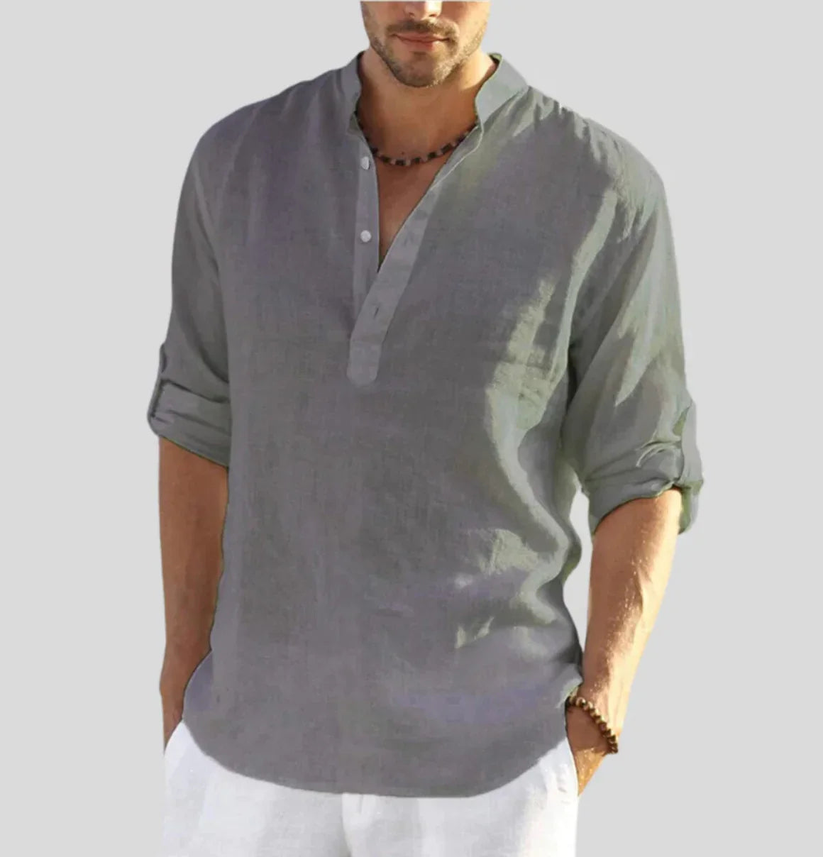 Elegant Linen Shirt Men Classic Collar Lightweight Casual Wear 3